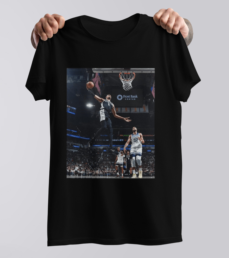 Victor Wembanyama Dunk Spurs Vs Timberwolves Frost Bank Center T-Shirt