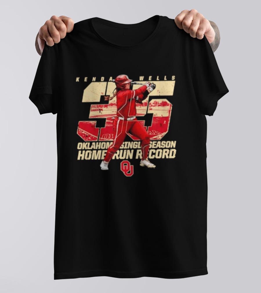 Kendall Wells 35 Oklahoma Single Season Home Run Record OU T-Shirt