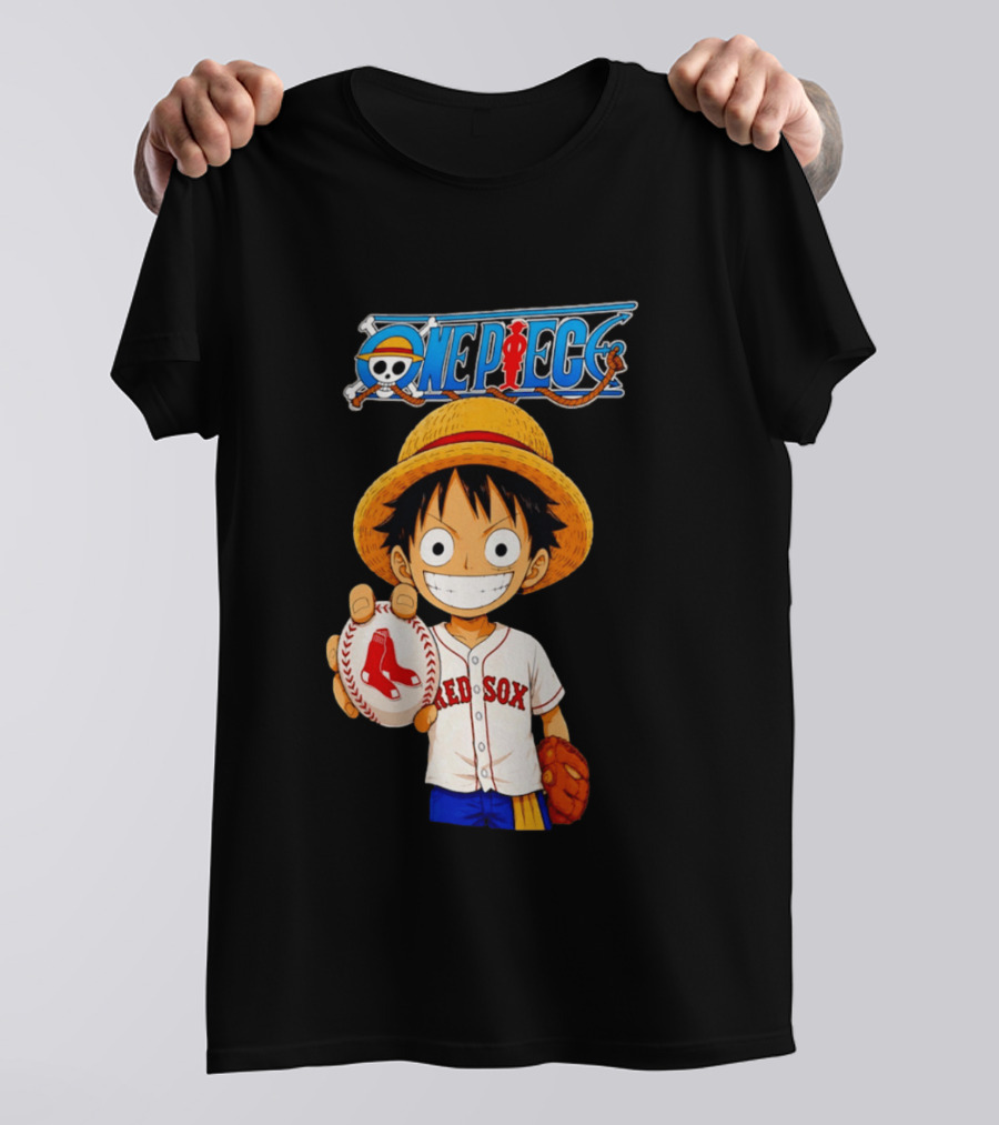 Monkey D. Luffy Red Sox One Piece Crossover Boston Baseball Collaboration T-Shirt