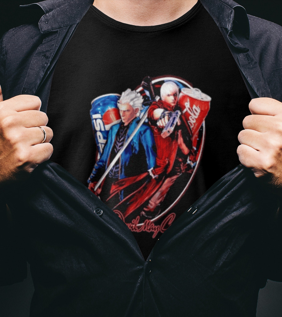 Devil May Cry Dante Vergil Pepsi Coca Cola Drink Battle T-Shirt