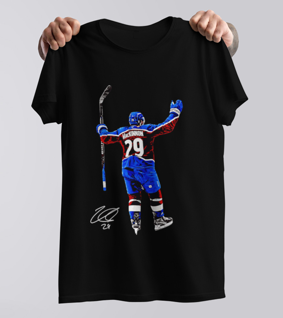Nathan MacKinnon 29 Colorado Avalanche Hockey Celebration T-Shirt
