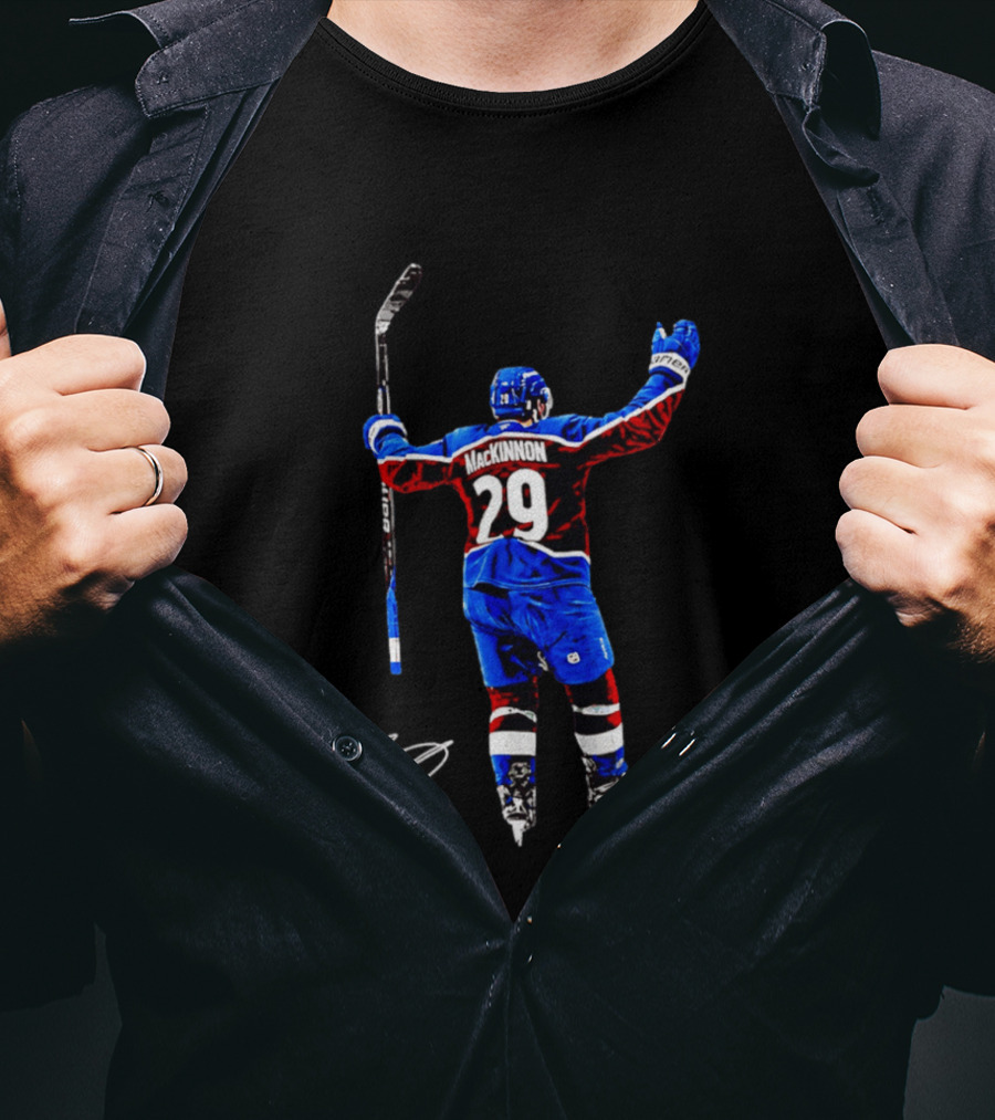 Nathan MacKinnon 29 Colorado Avalanche Hockey Celebration T-Shirt