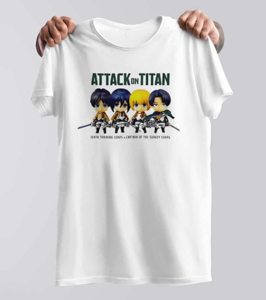 Attack On Titan Chibi Eren Mikasa Armin Levi 104th Training Corps Survey Corps T-Shirt