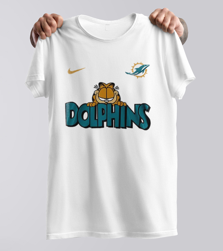 Nike Miami Dolphins Garfield Orange Cat çizim T-Shirt