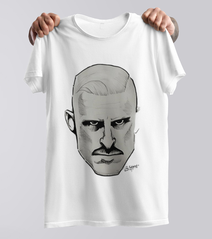 Mustache Man Intense Gaze Slick Back Hair T-Shirt