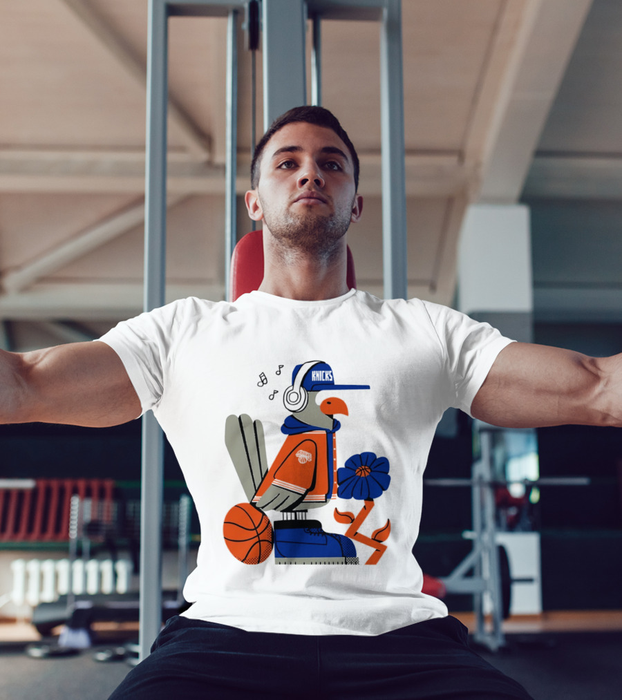 New York Knicks Bird Cap Headphones Basketball Flower T-Shirt