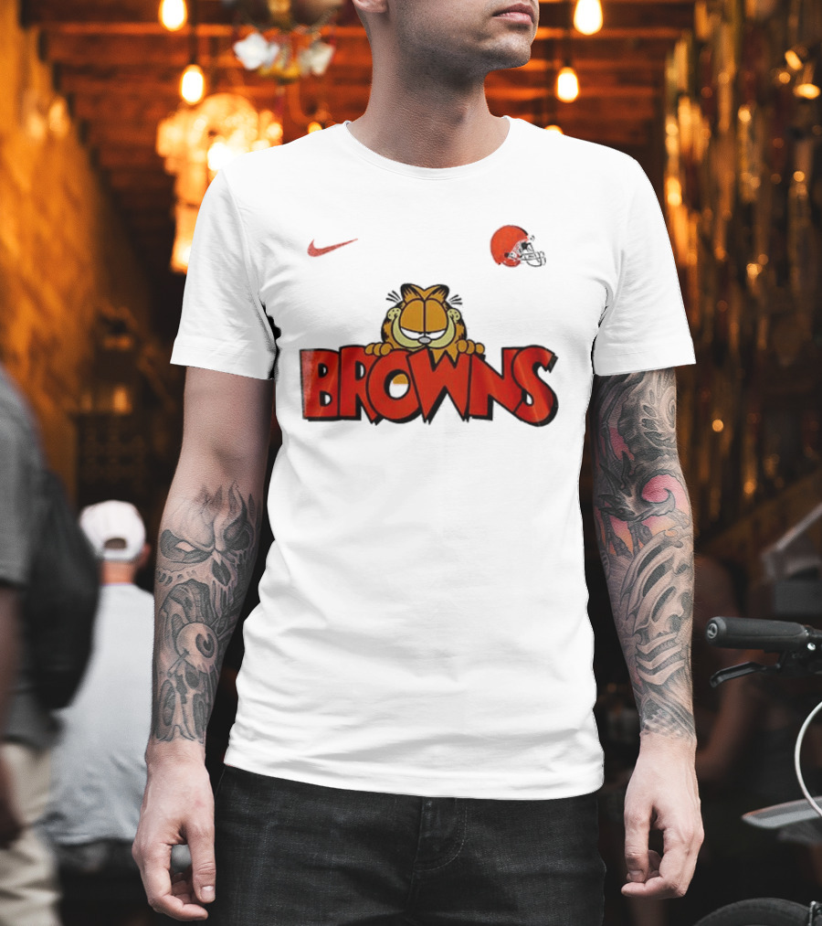 Cleveland Browns Garfield Orange Cat Helmet Nike T-Shirt