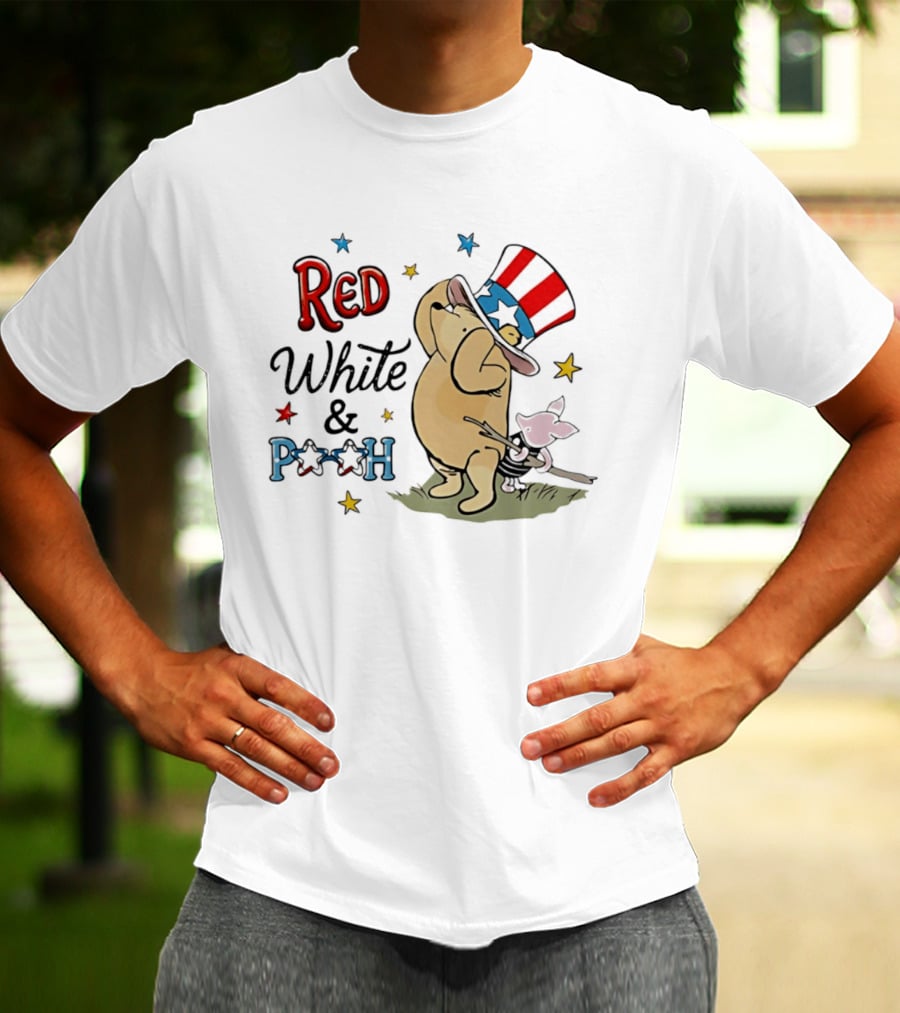 Red White And Pooh Patriotic Theme With Piglet T-Shirt