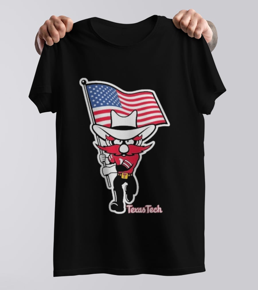 Texas Tech Red Raider Holding American Flag Sticker T-Shirt