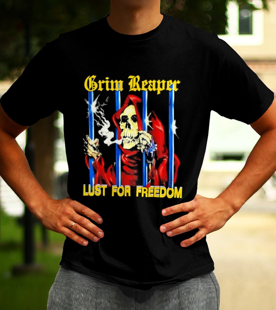 Grim Reaper Behind Bars Lust For Freedom T-Shirt