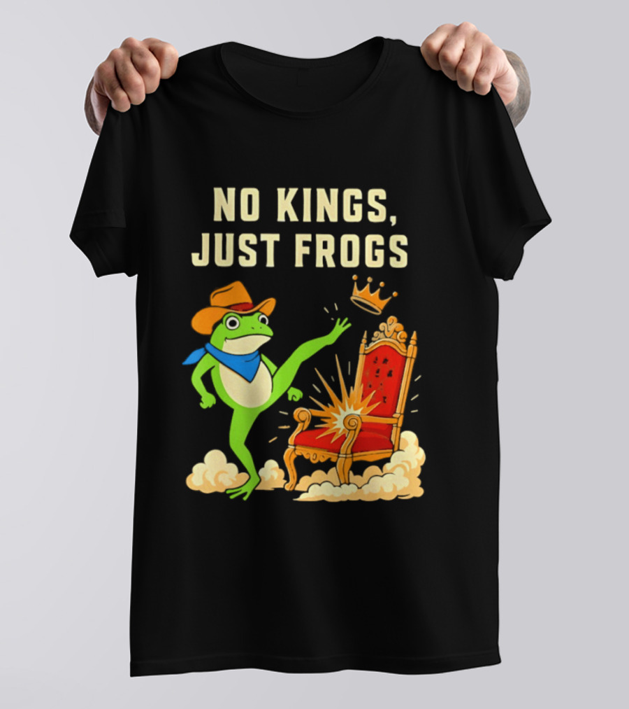 No Kings Just Frogs Portland Cowboy Frog Kicking Crown From Throne T-Shirt