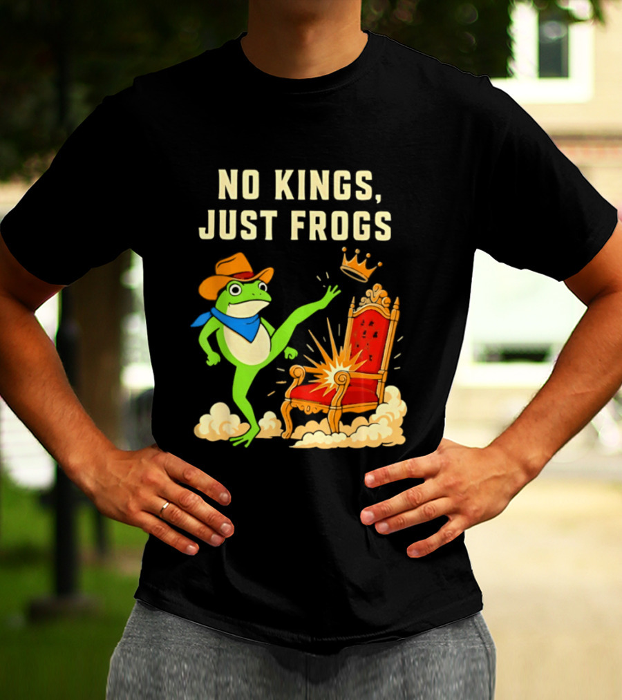 No Kings Just Frogs Portland Cowboy Frog Kicking Crown From Throne T-Shirt