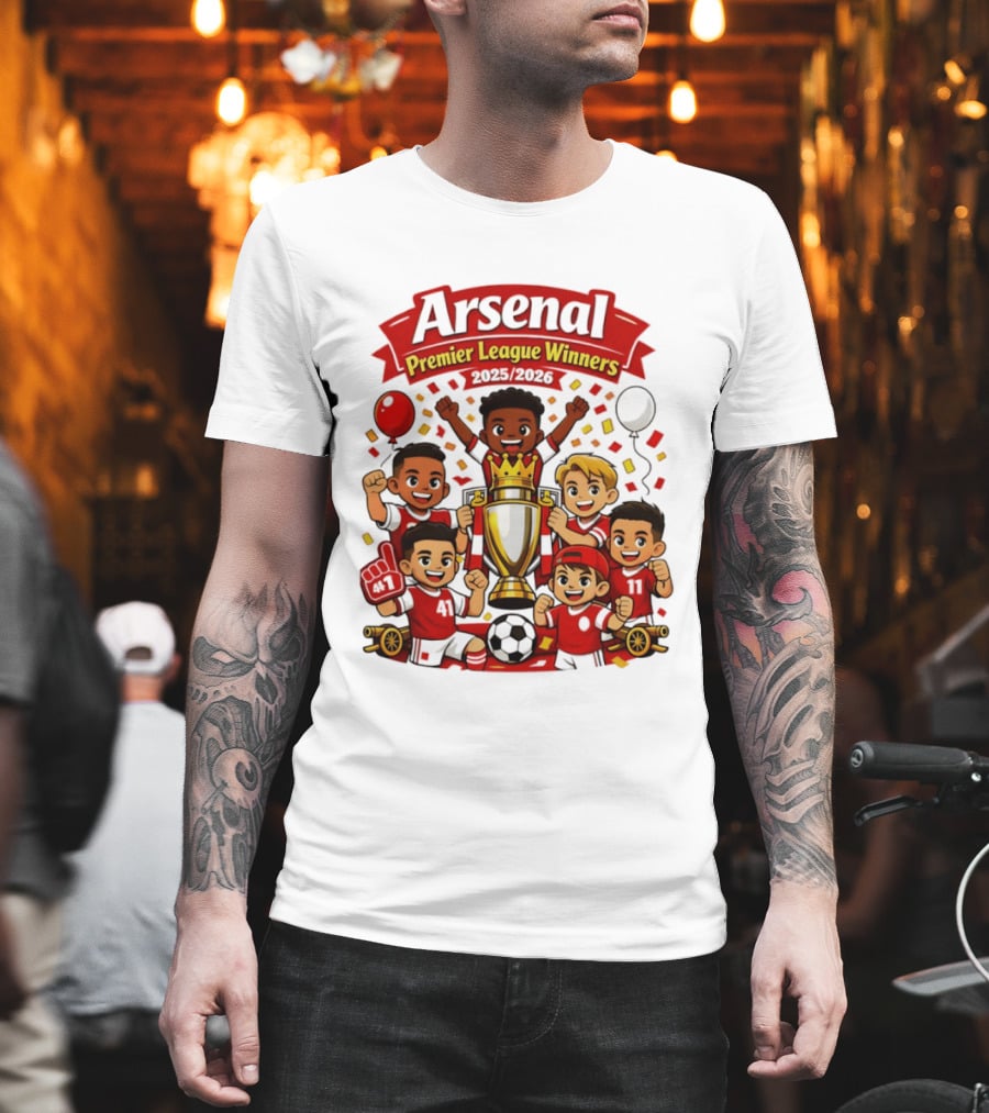 Arsenal Premier League Winners 2025 2026 Cartoon Champions Celebration T-Shirt