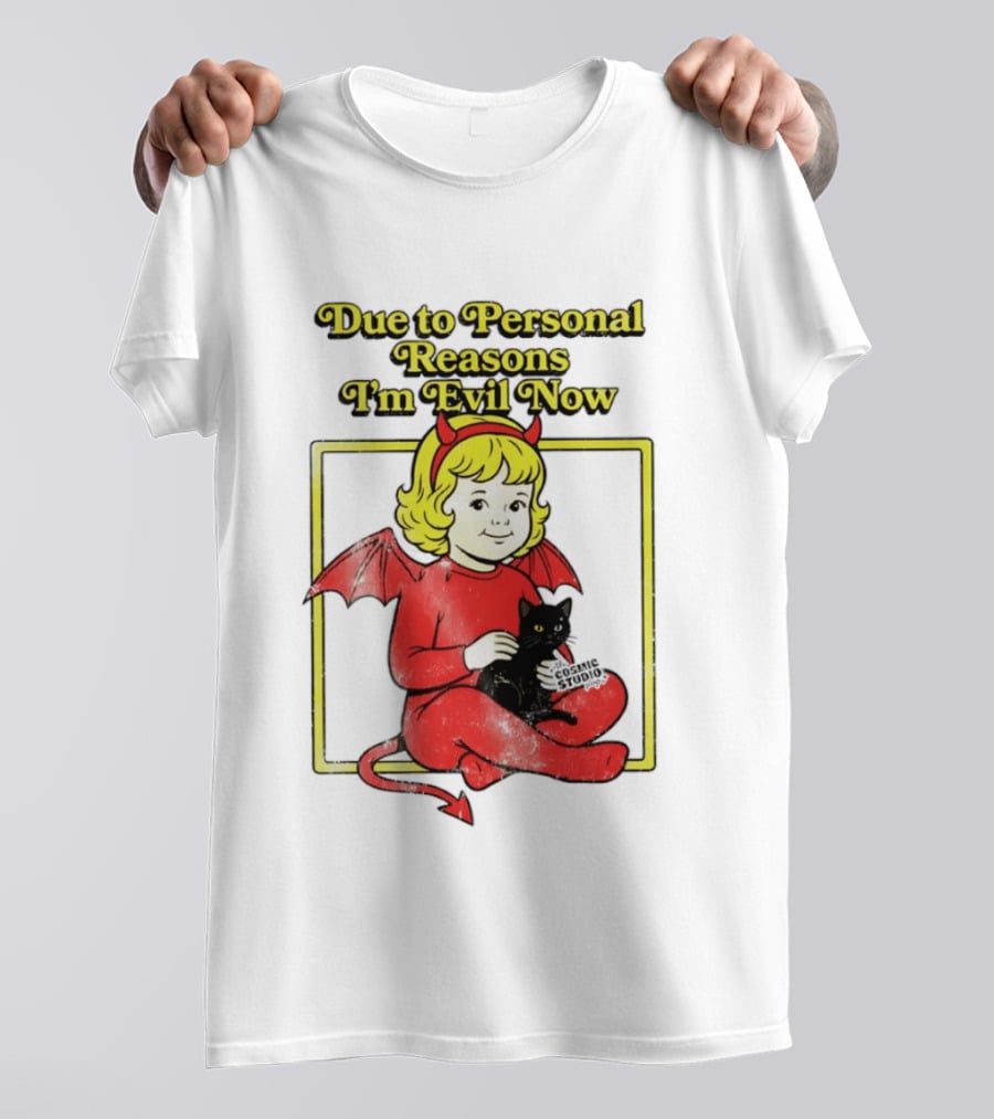 Due To Personal Reasons I'm Evil Now Baby Devil Costume With Black Cat T-Shirt
