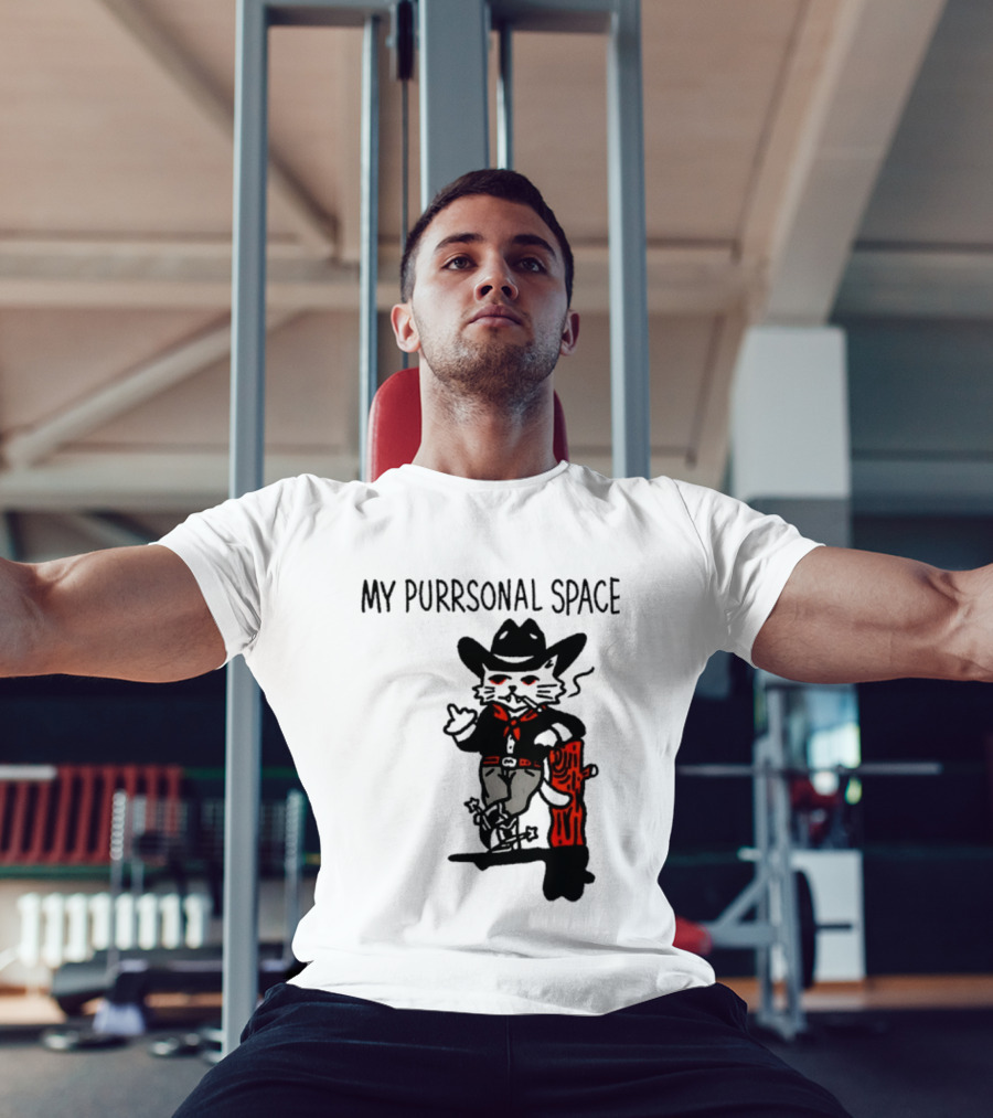 Cowboy Cat Smoking My Purrsonal Space Cartoon Western T-Shirt