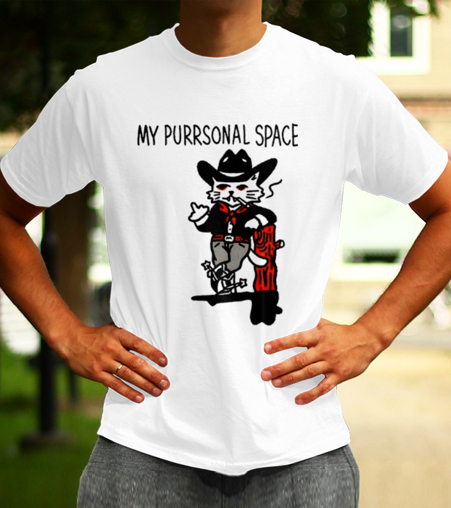 Cowboy Cat Smoking My Purrsonal Space Cartoon Western T-Shirt