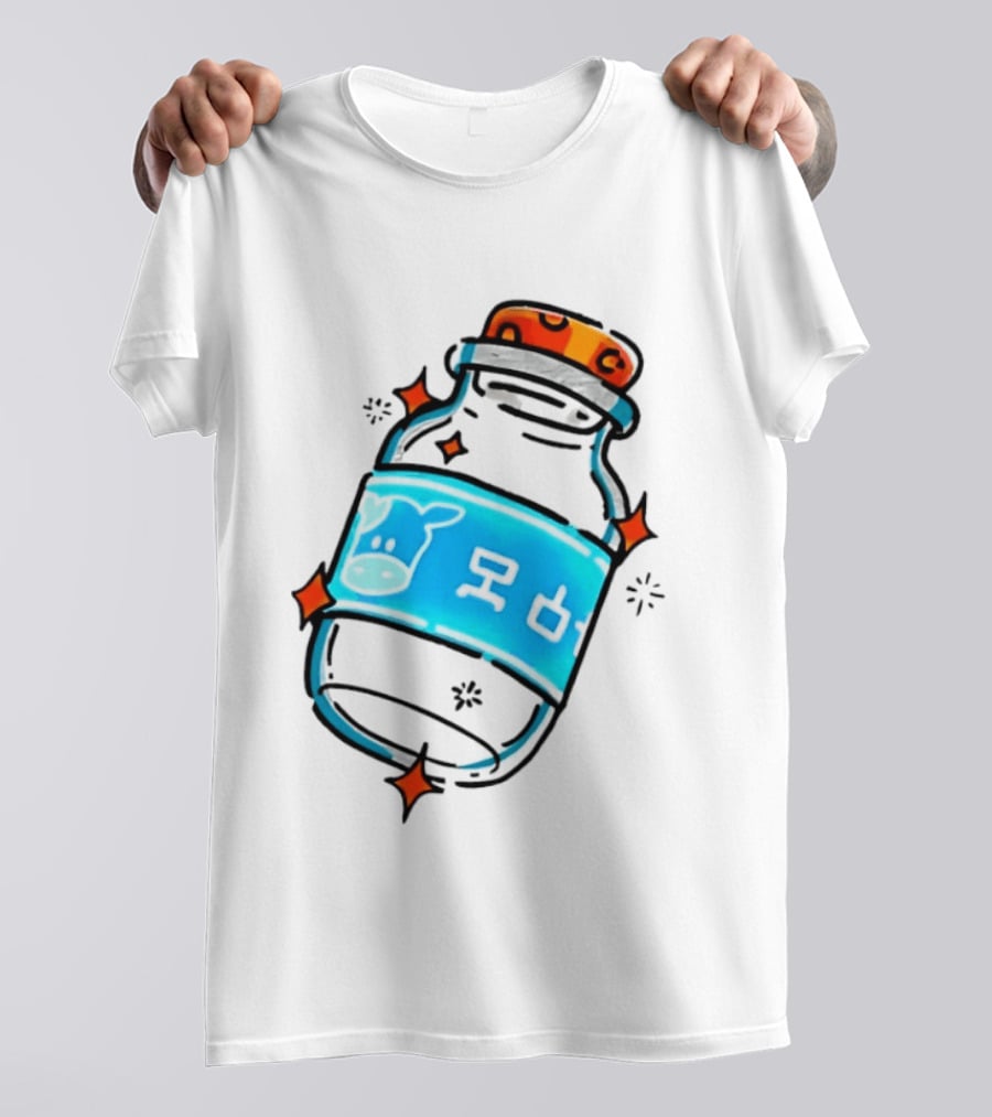 Fresh Milk Bottle With Blue Cow Label And Orange Cap T-Shirt