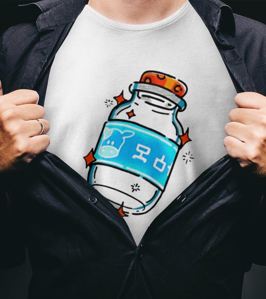 Fresh Milk Bottle With Blue Cow Label And Orange Cap T-Shirt
