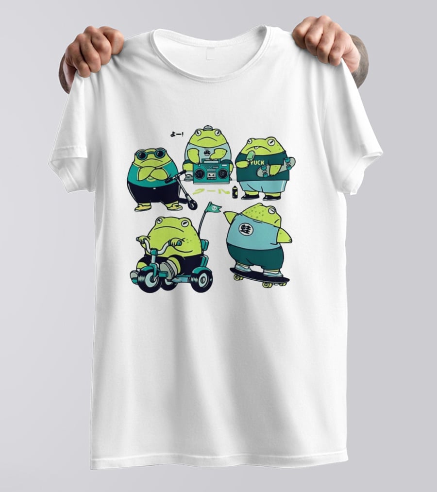 Frog Riding Scooter Tricycle Skateboard Boombox Summer Fun T-Shirt