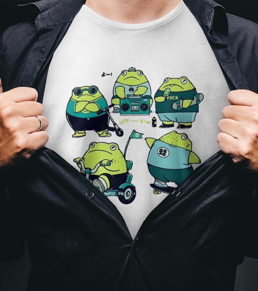 Frog Riding Scooter Tricycle Skateboard Boombox Summer Fun T-Shirt