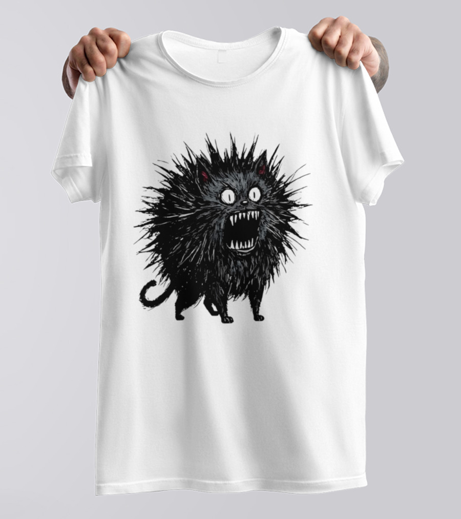 Angry Spiky Black Cat Meme Wild Expression T-Shirt