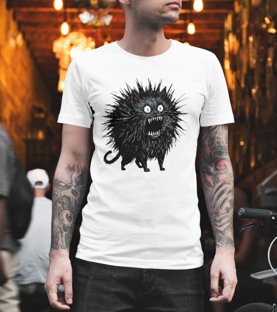Angry Spiky Black Cat Meme Wild Expression T-Shirt