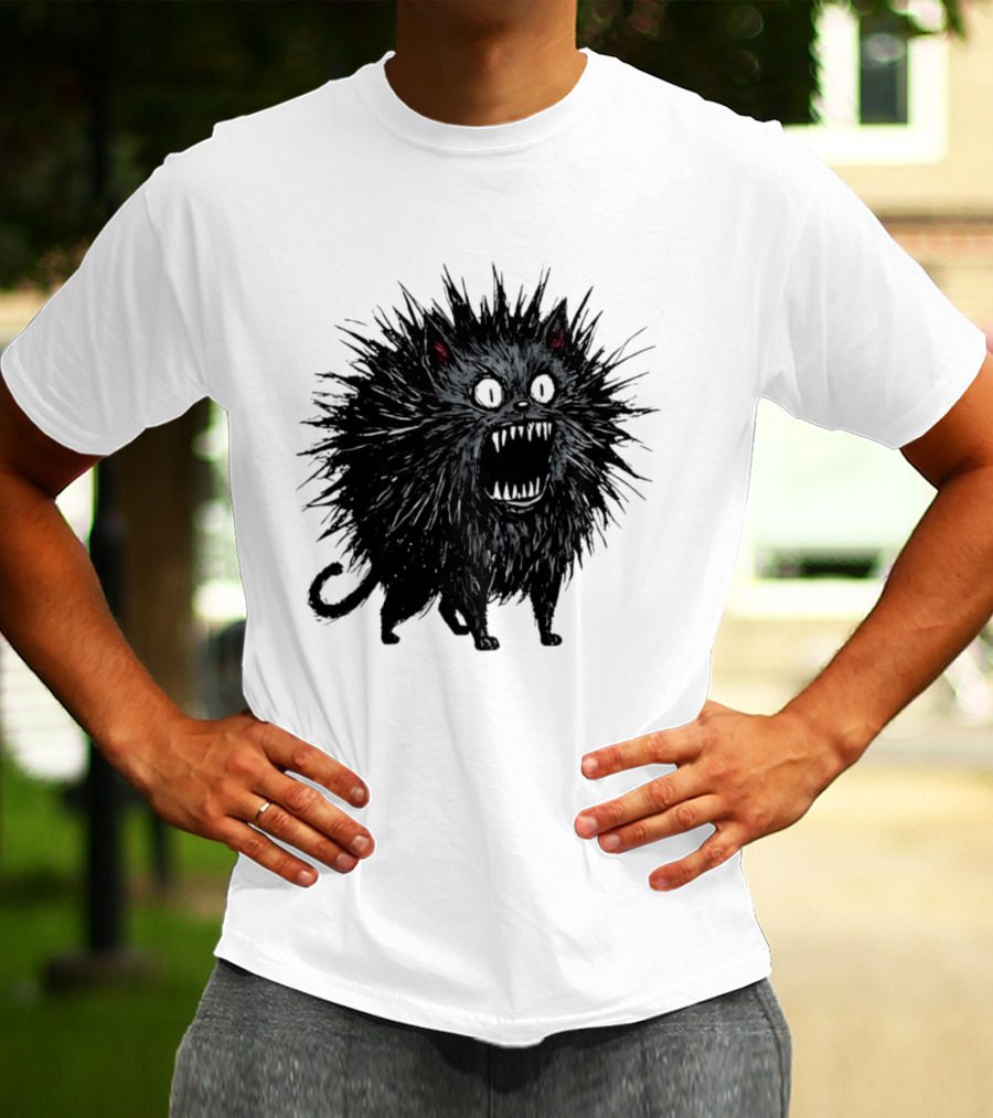 Angry Spiky Black Cat Meme Wild Expression T-Shirt