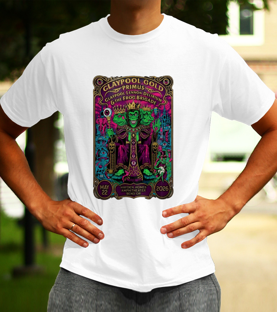 Claypool Gold Primus Claypool Lennon Delirium And The Frog Brigade Hayden Homes Amphitheater Bend Oregon May 22 2026 Gig T-Shirt