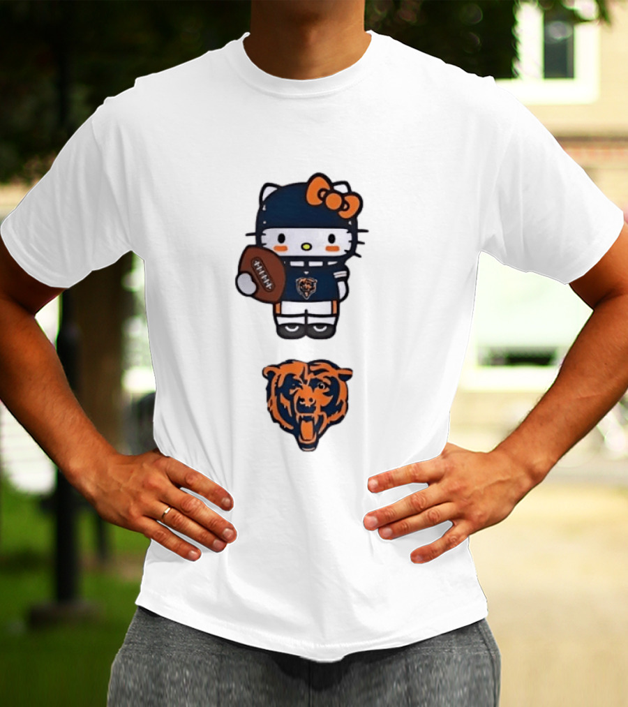 Hello Kitty Bears Football With Chicago Bear Head T-Shirt