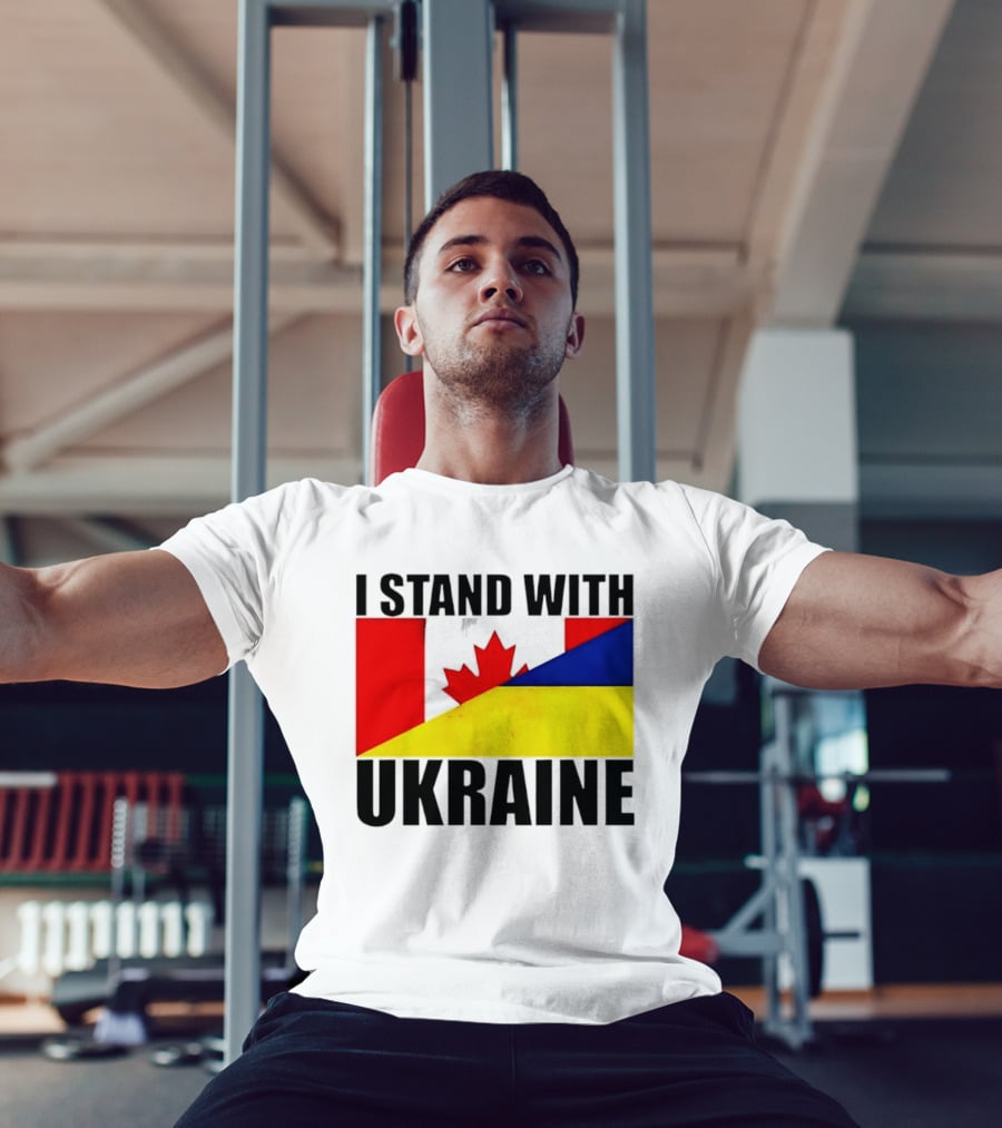 I Stand With Ukraine Canada Flag Maple Leaf Yellow Blue T-Shirt