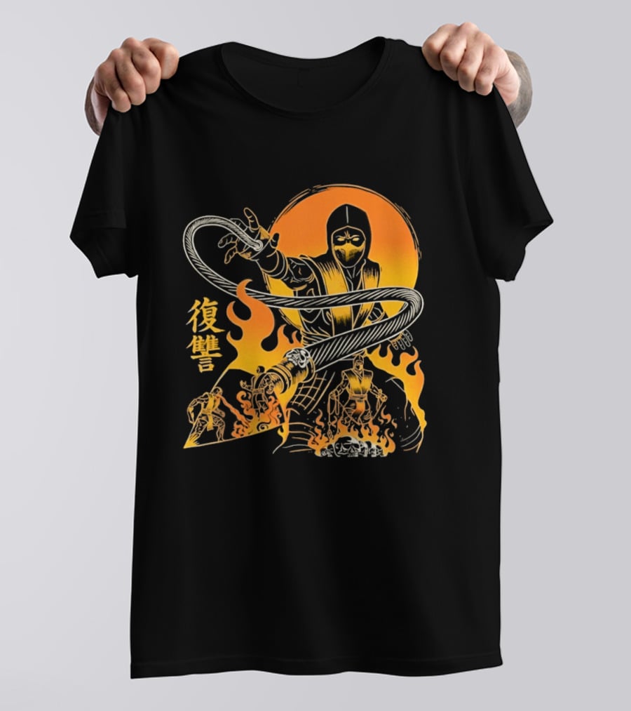 Scorpion Mortal Kombat Hellbound Wrath Kanji Flames T-Shirt