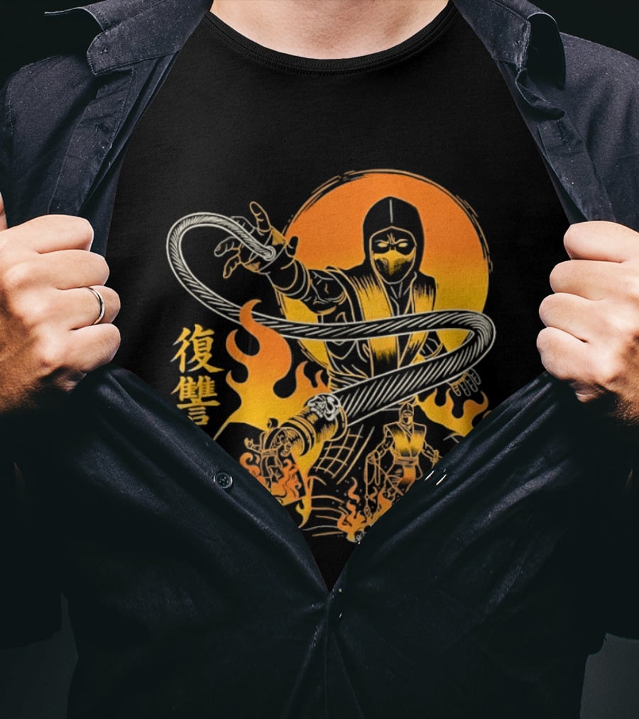 Scorpion Mortal Kombat Hellbound Wrath Kanji Flames T-Shirt
