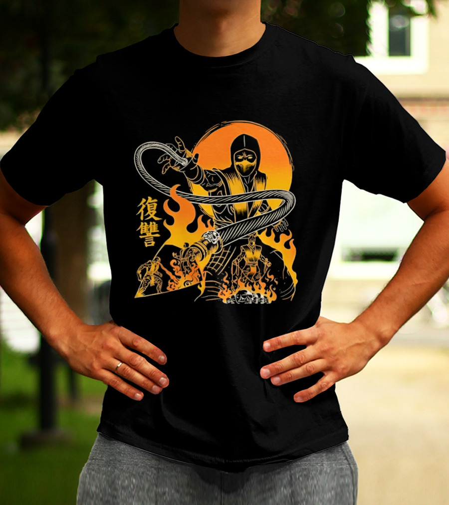 Scorpion Mortal Kombat Hellbound Wrath Kanji Flames T-Shirt