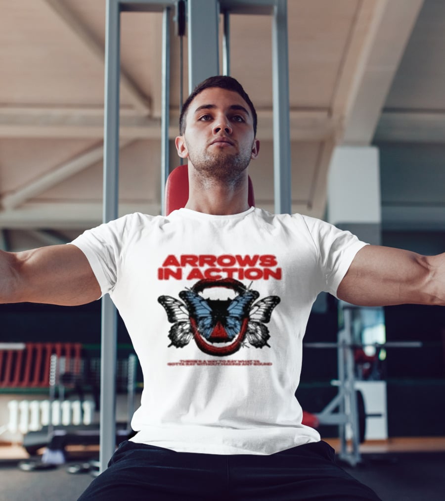 Arrows In Action Red Text Blue Butterfly T-Shirt