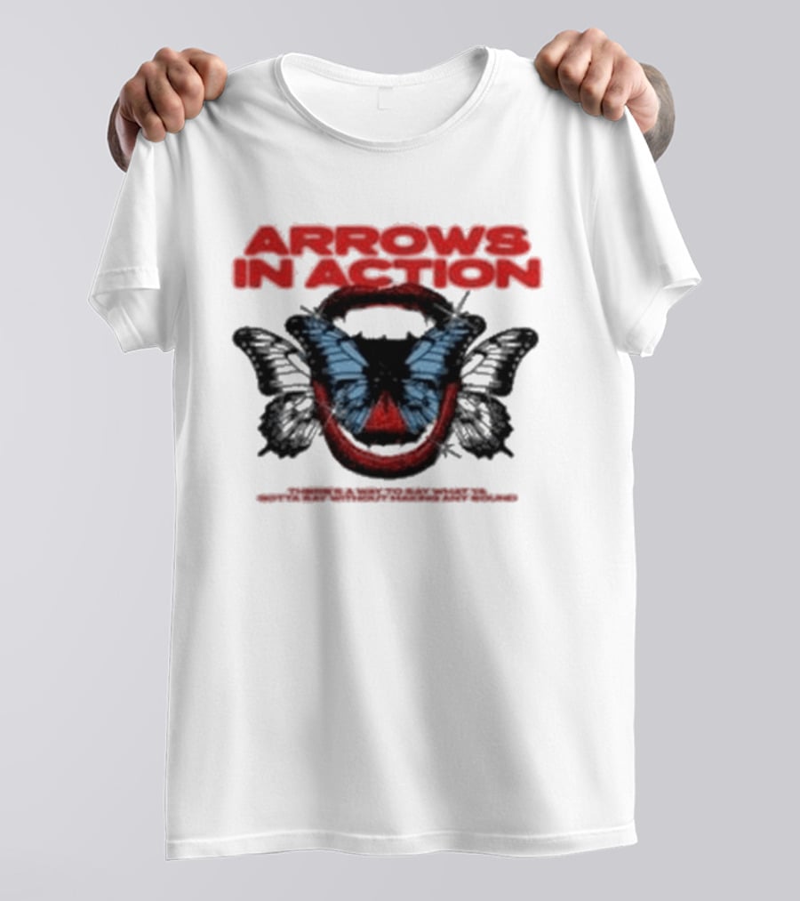 Arrows In Action Red Text Blue Butterfly T-Shirt