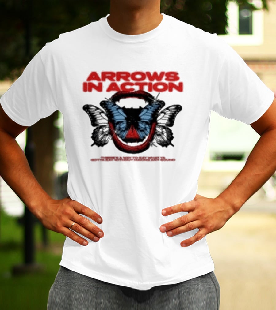 Arrows In Action Red Text Blue Butterfly T-Shirt