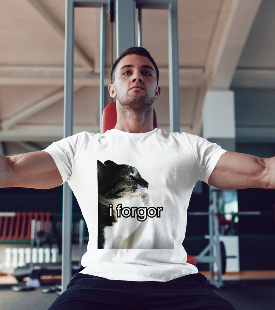 Cat I Forgor Meme Digital Image Paw Licking Pensive Moment T-Shirt