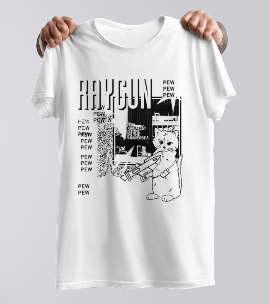 Raygun Cat Pew Pew Galactic Space Adventure T-Shirt