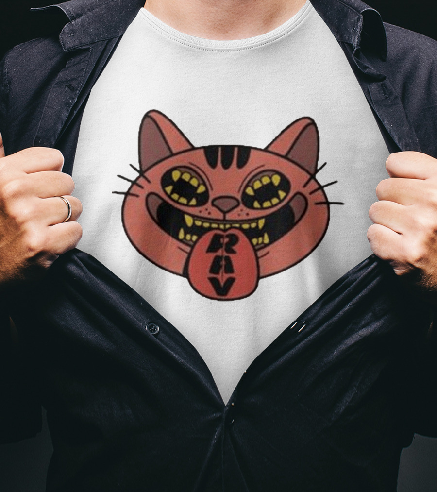 Exociety Rav Cat Tongue Out Face Graphic Urban Streetwear T-Shirt
