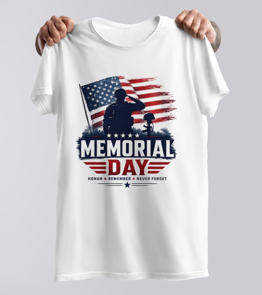 Memorial Day 2026 Honor Remember Never Forget American Flag T-Shirt