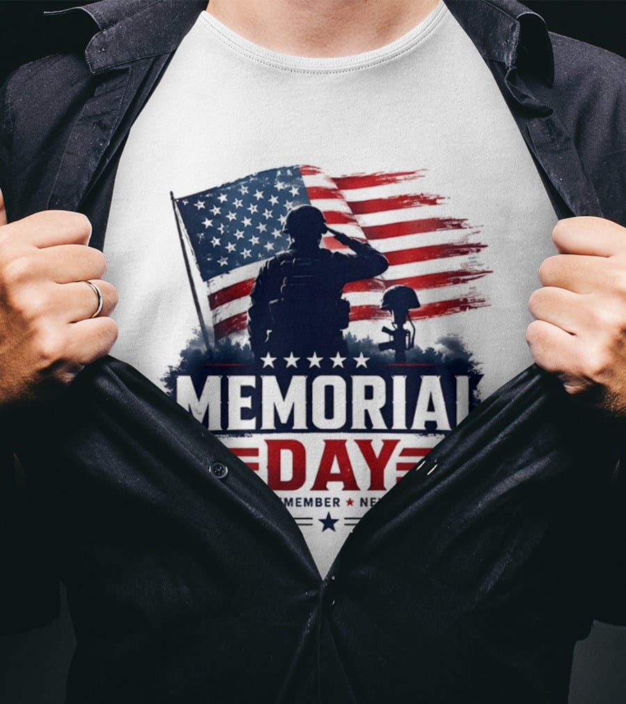 Memorial Day 2026 Honor Remember Never Forget American Flag T-Shirt