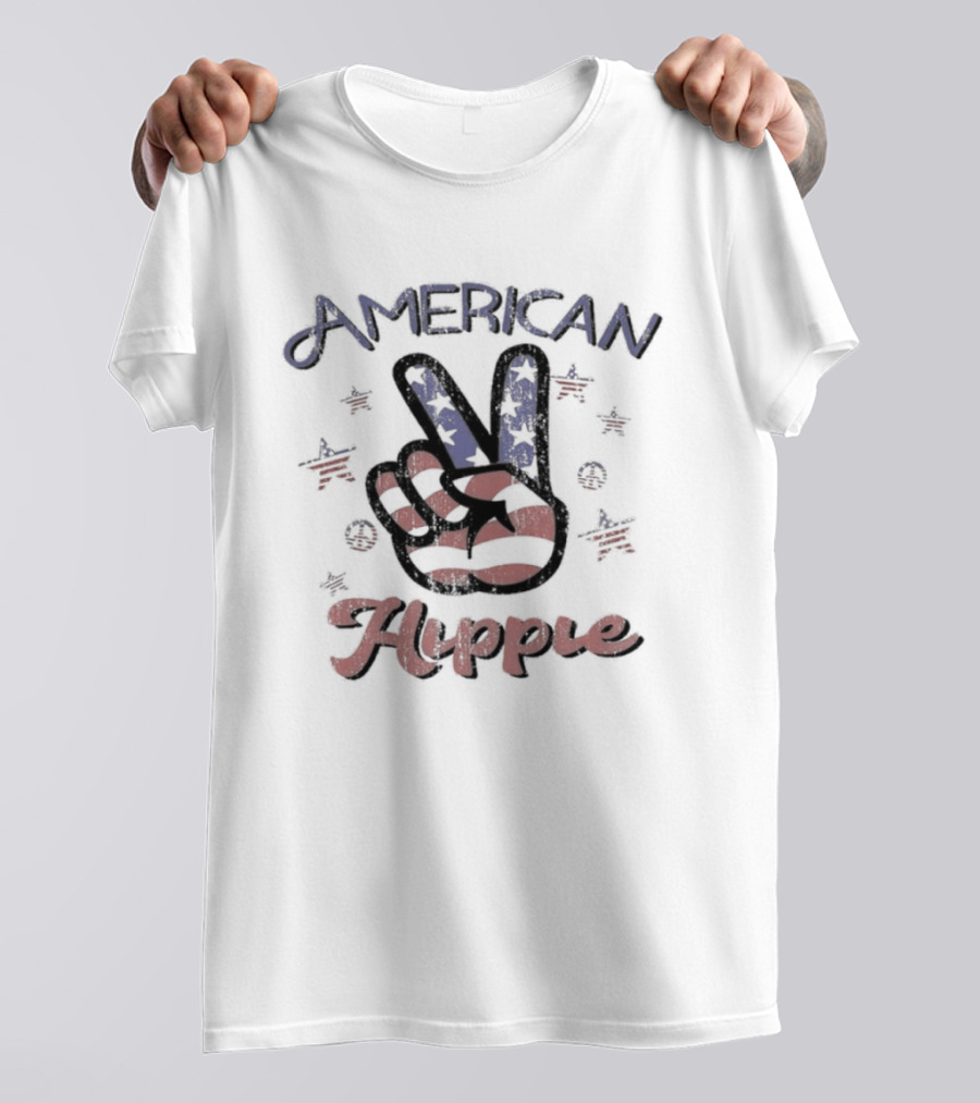 Peace Sign Stars And Stripes American Hippie T-Shirt