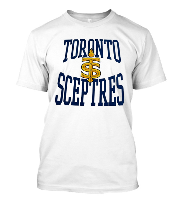 Toronto Sceptres Sports Team Logo Icon With Gold Emblem And Blue T-Shirt