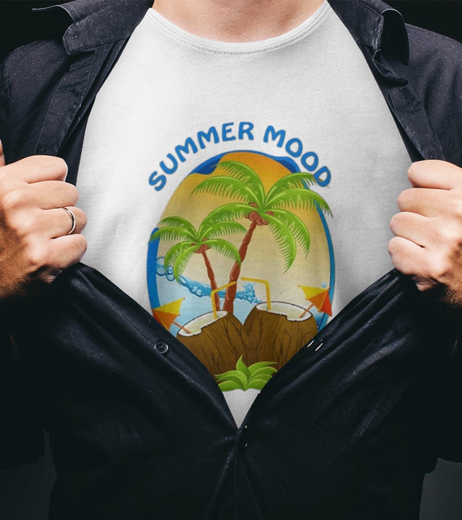 Summer Mood Tropical Palm And Coconut Drink Fiesta T-Shirt