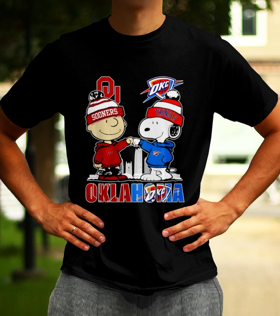 Oklahoma Sooners OU Snoopy OKC Thunder Unity Skyline T-Shirt