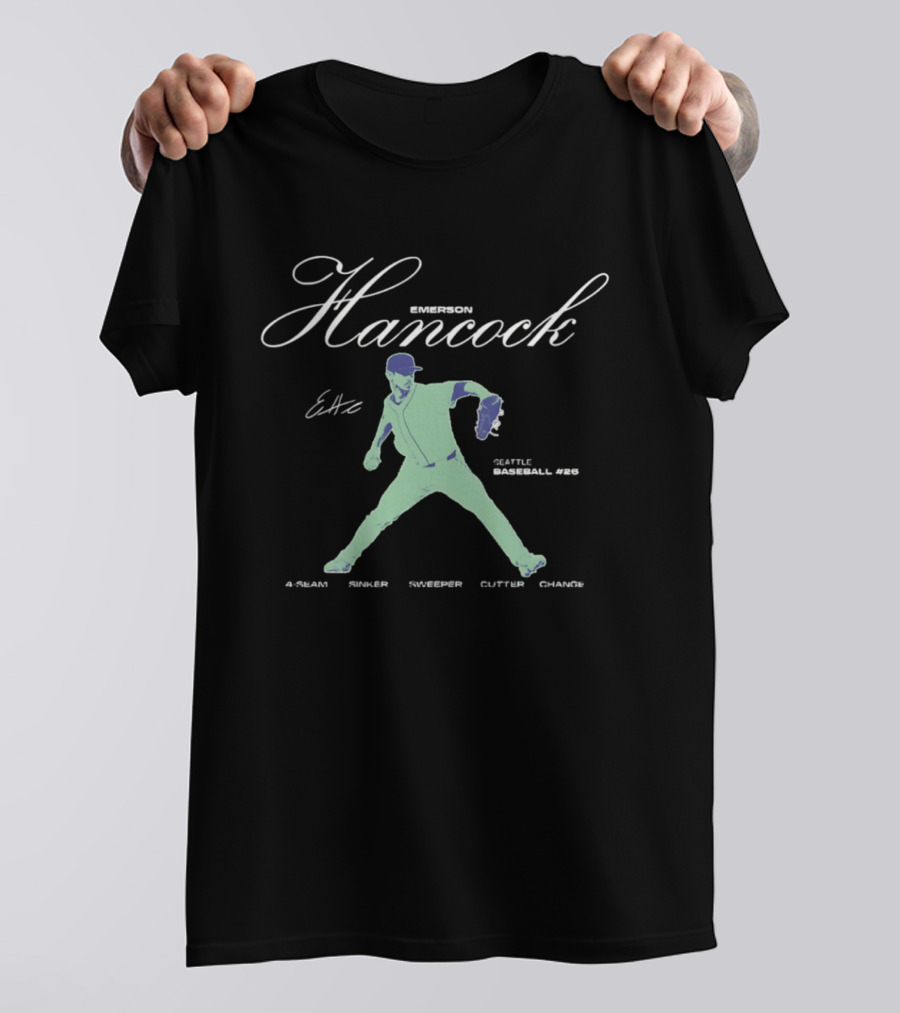 Emerson Hancock Seattle Baseball 4 Seam Sinker Slider Cutter Changeup T-Shirt