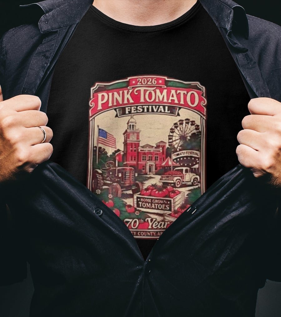 2026 Pink Tomato Festival 70th Year Warren Arkansas Bradley County Home Grown Tomatoes T-Shirt