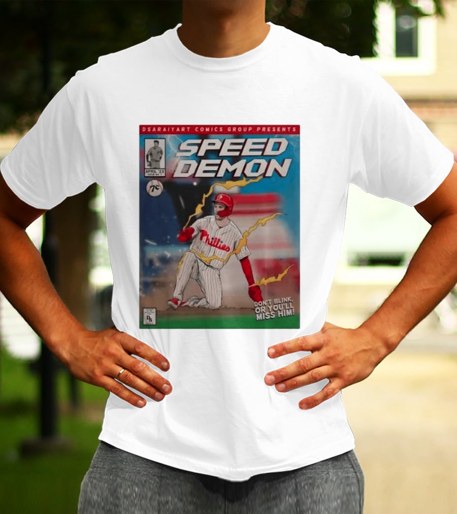 DSaraiyart Speed Demon Phillies April 23 Comics Group Don't Blink Trea Turner T-Shirt