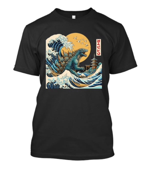Kaiju Wave Monster Japanese Kawaki Kanji Pagoda Ukiyo E T-Shirt