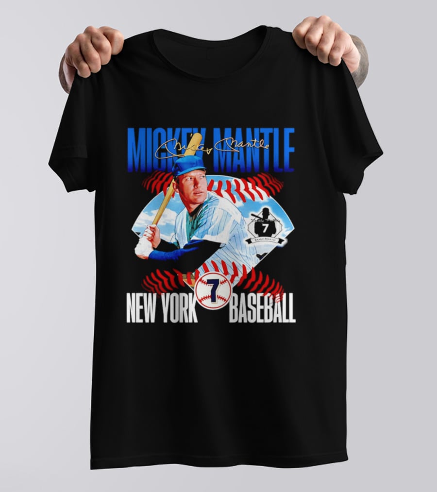 Mickey Mantle New York Baseball 7 Laces T-Shirt